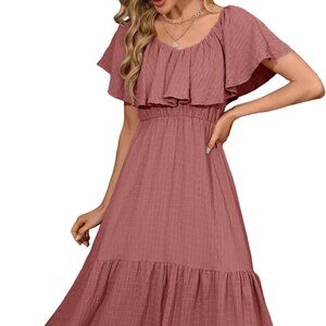 Shermia Ruffle Short Sleeve Flowy Boho Cottagecore Prairie Green Maxi Dress L